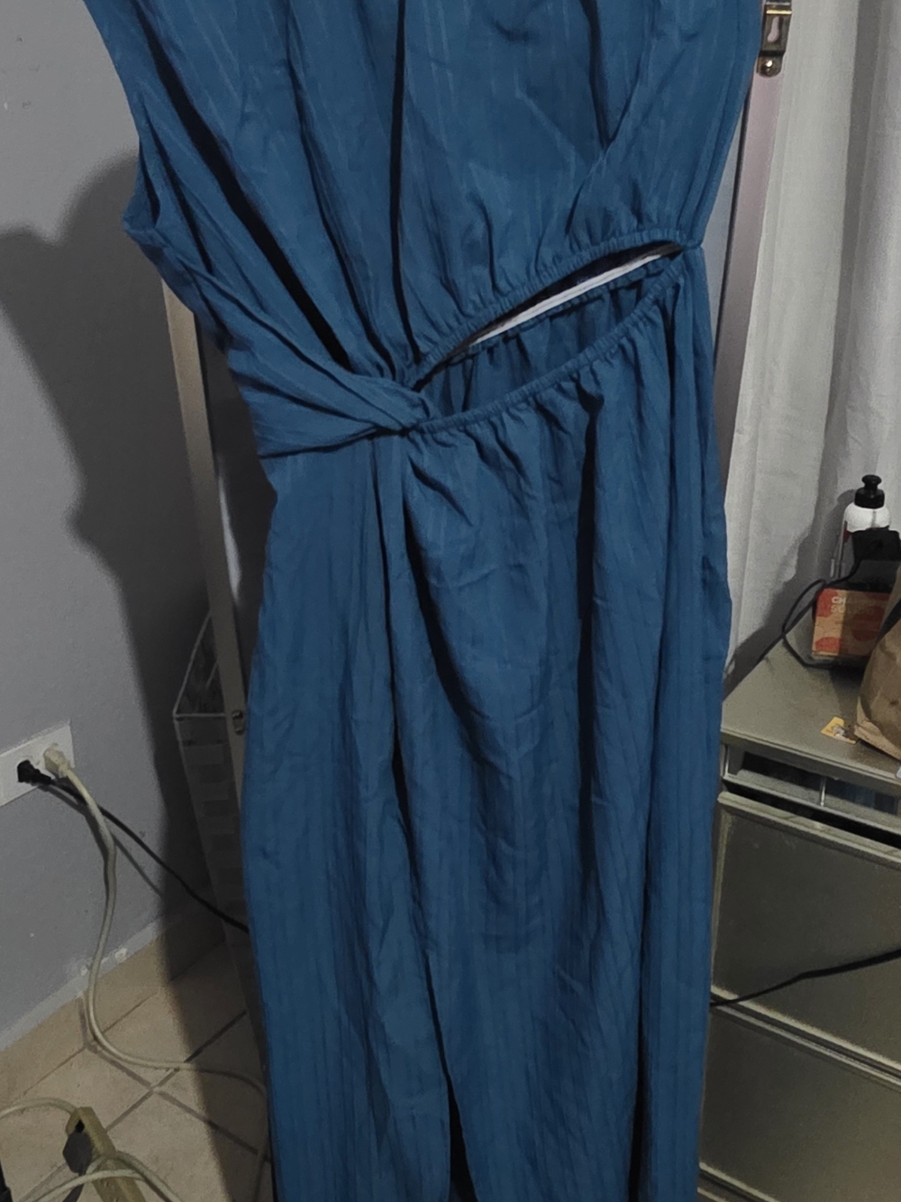 SHEIN Teal Blue Sleeveless Maxi Dress with Waist Tie